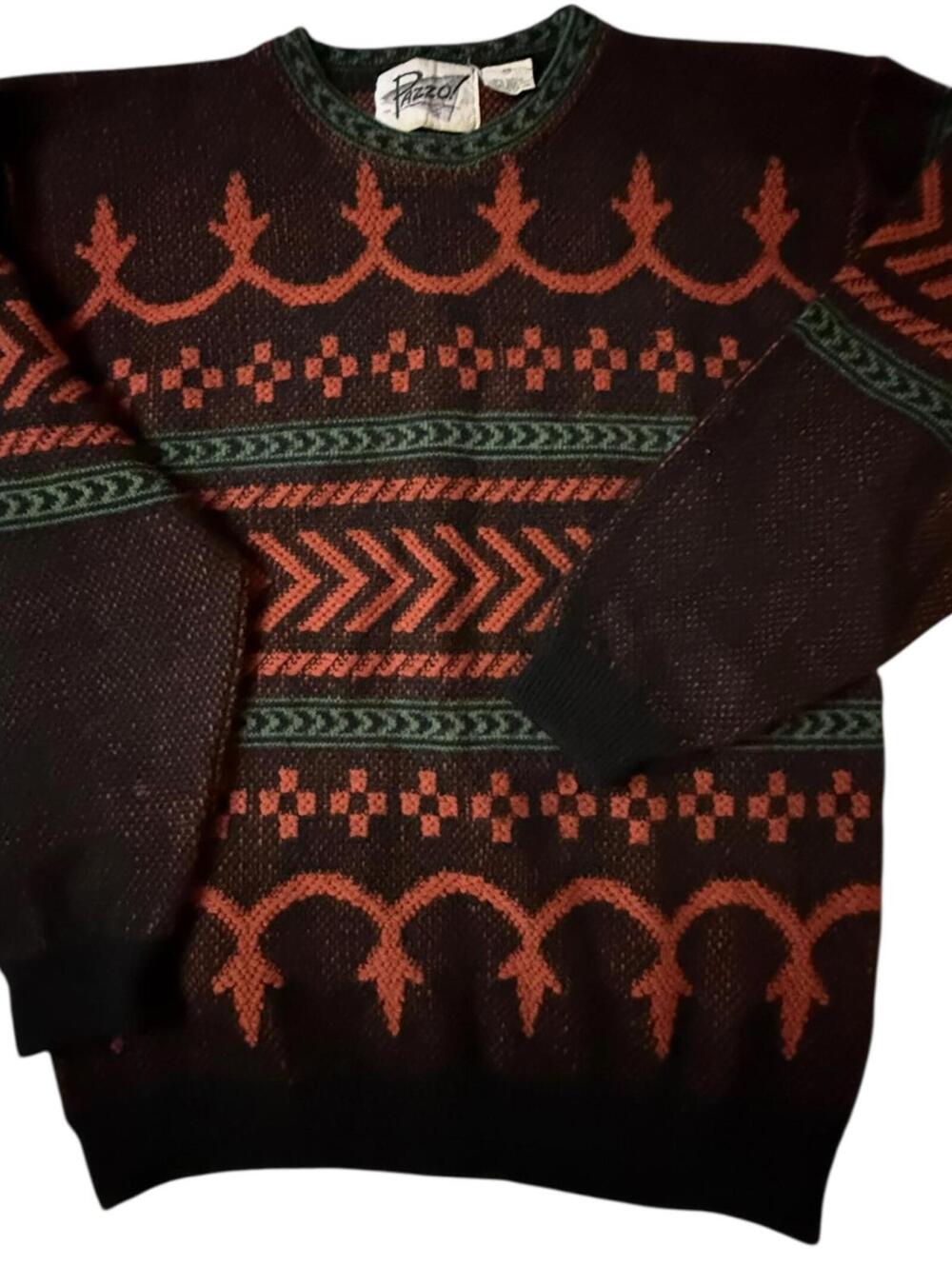Pazzo Acrylic Sweater Green Black Red Geometric S/M